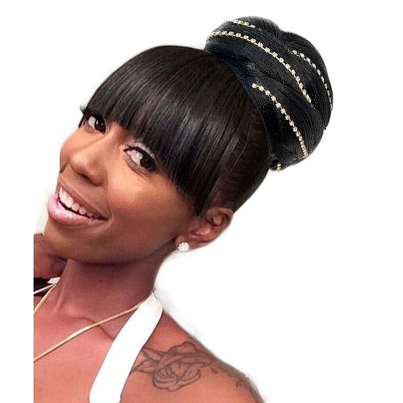 Accessories - Hair Bun with Bangs 2 Piece Synthetic Braided Updo Clip-In for Black Women